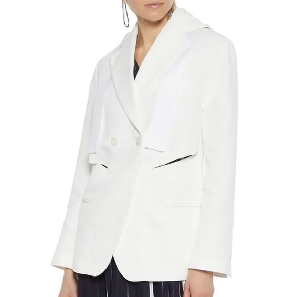 3.1 Phillip Lim Double Breasted Cutout Twill Hooded Blazer Off White Size 10 NWT